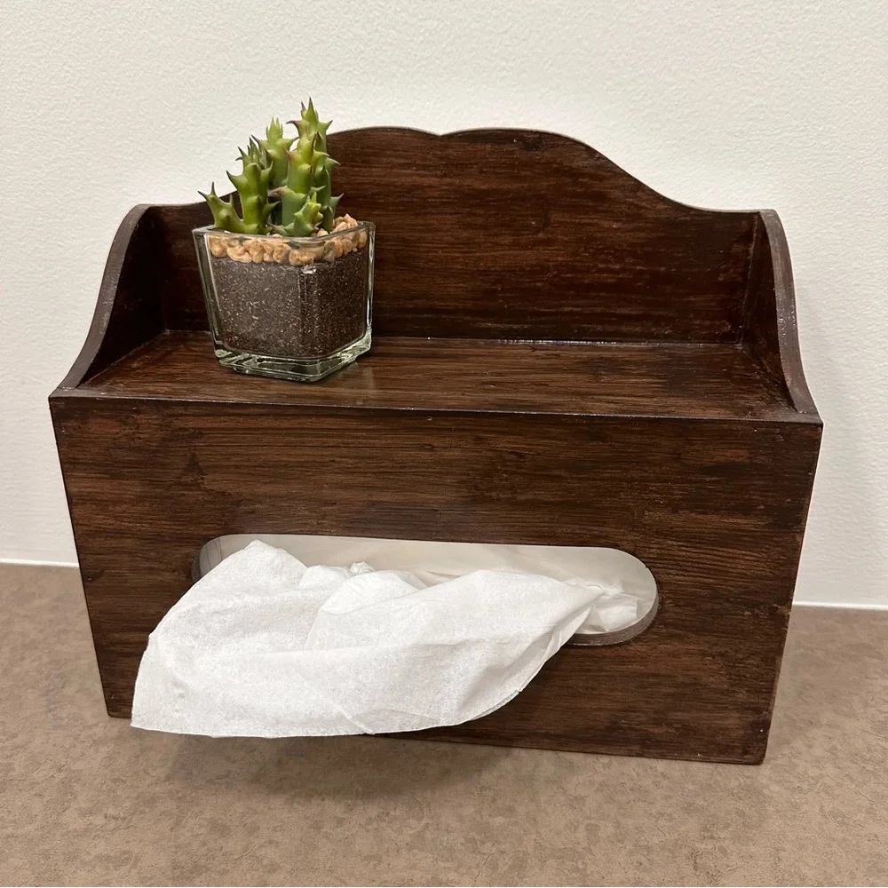 Vintage Primitive Rustic Wooden Rectangular Tissue Box Cover Wall Holder Rare